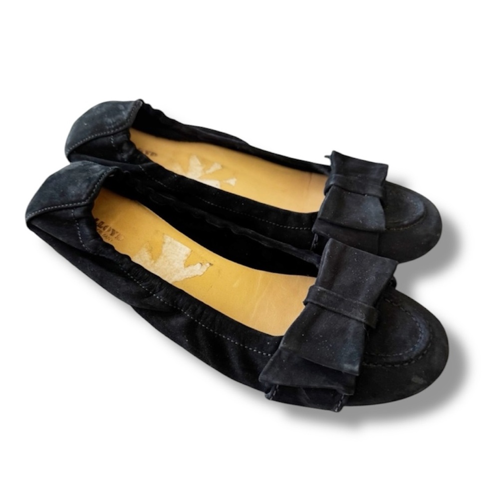 Lloyd Germany Black Suede Ballet Flats with Bow Detail Elastic Back Women’s 39 8
